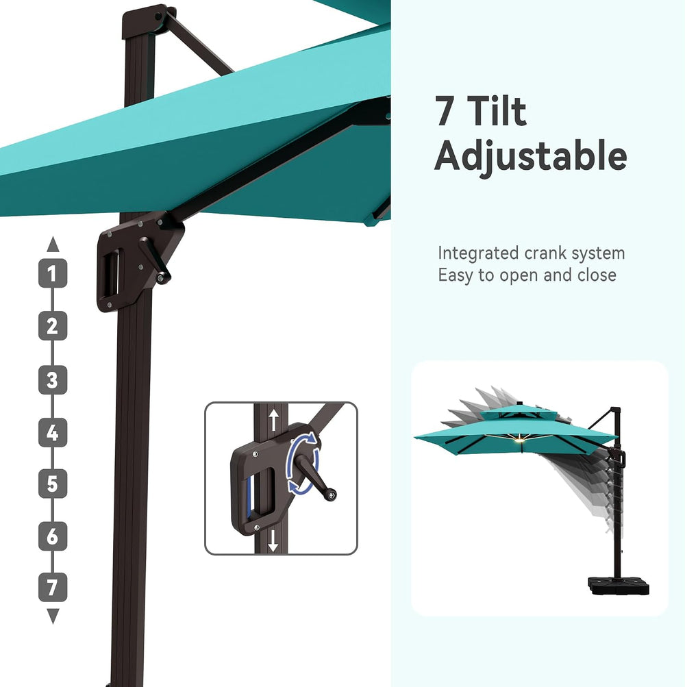 10' X 13' Cantilever Patio Outdoor Umbrella with Led Lights