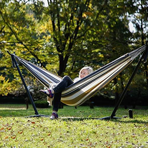 Vivere Double Cotton Hammock with Space Saving Steel Stand, Upgraded Polyeste...
