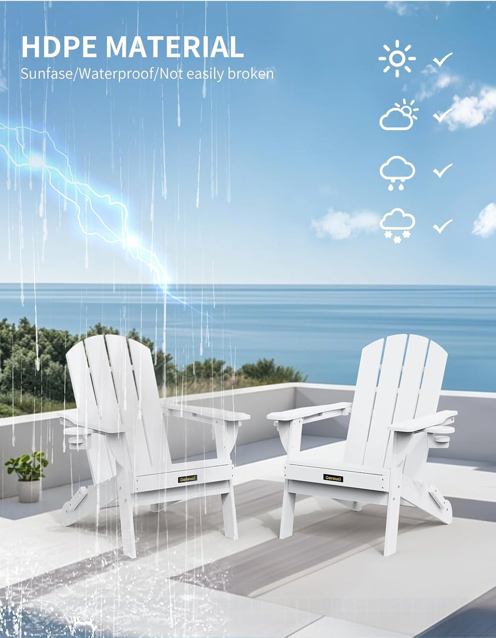 Folding Adirondack Chair, Wooden Textured Plastic Adirondack Chairs with 2 Cu...