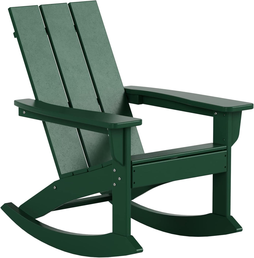 WO HOME FURNITURE Modern HDPE Outdoor Adirondack Rocking Chair, Dark Green