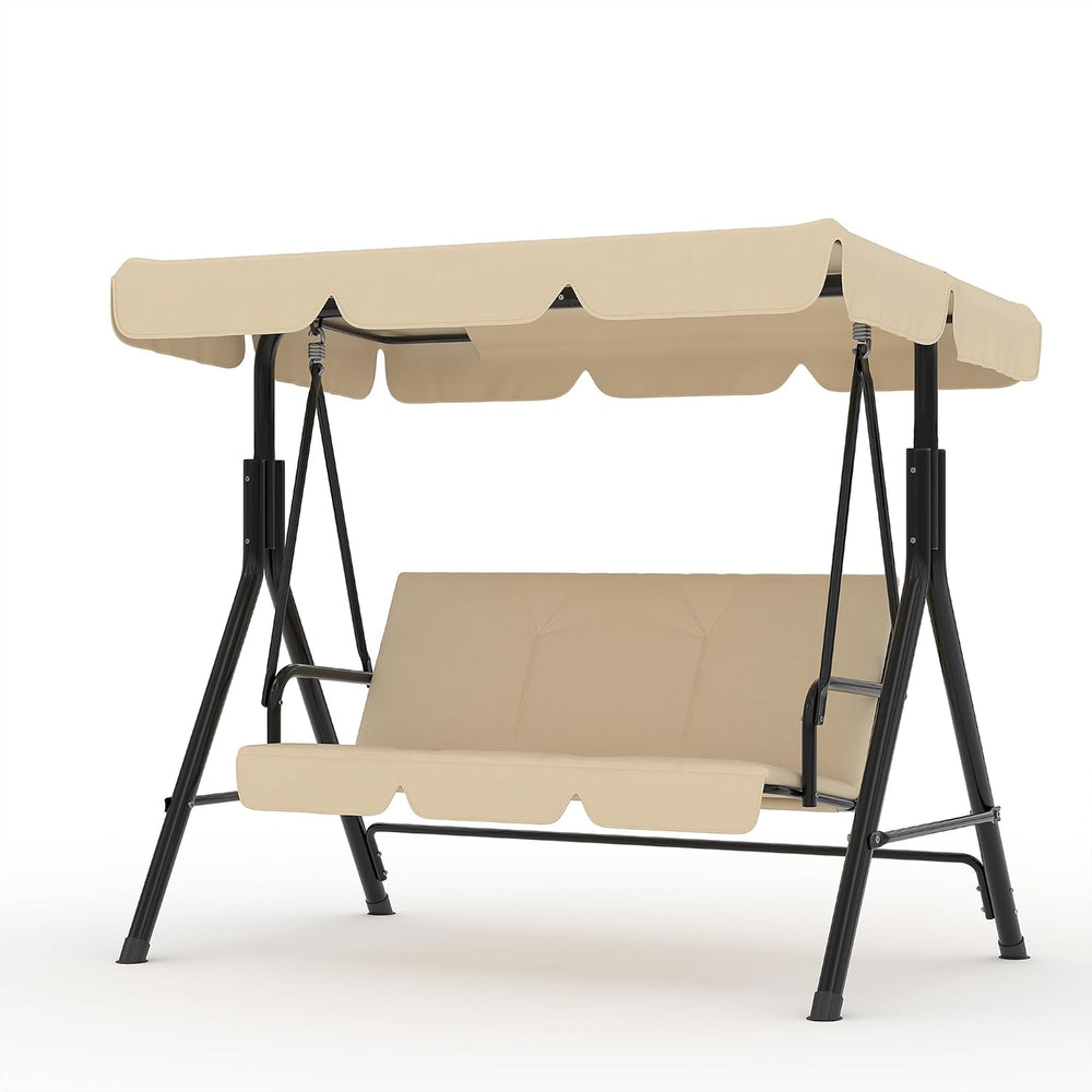Garvee Outdoor Porch Swing with Adjustable Canopy, 3-Seat Patio Swing Chair w...