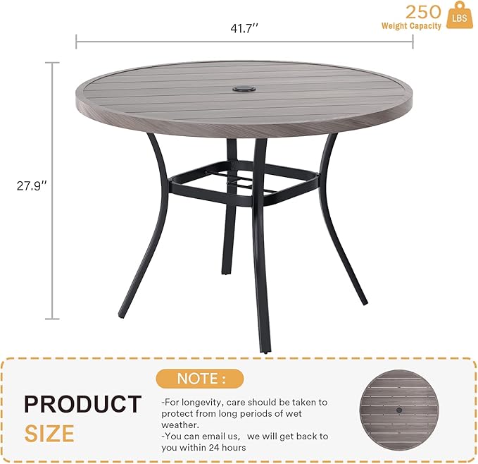 VICLLAX Round Patio Table with Adjustable Umbrella Hole, All Weather Outdoor ...