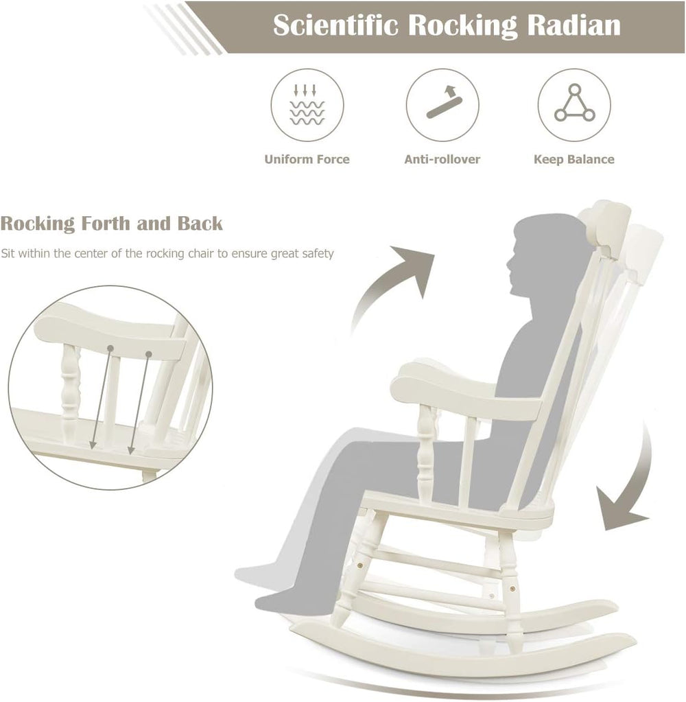 GIANTEX Indoor & Outdoor Wood Rocking Chair, Patio Rocking Chair, White