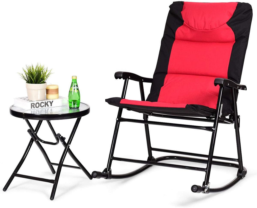 GIANTEX 3 PCS Folding Bistro Set Outdoor Patio Rocking Chairs Round Table Set...
