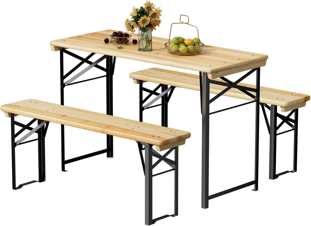VINGLI 45 Inch Folding Picnic Tables with Benches Set, Weather-Resistant Wood...