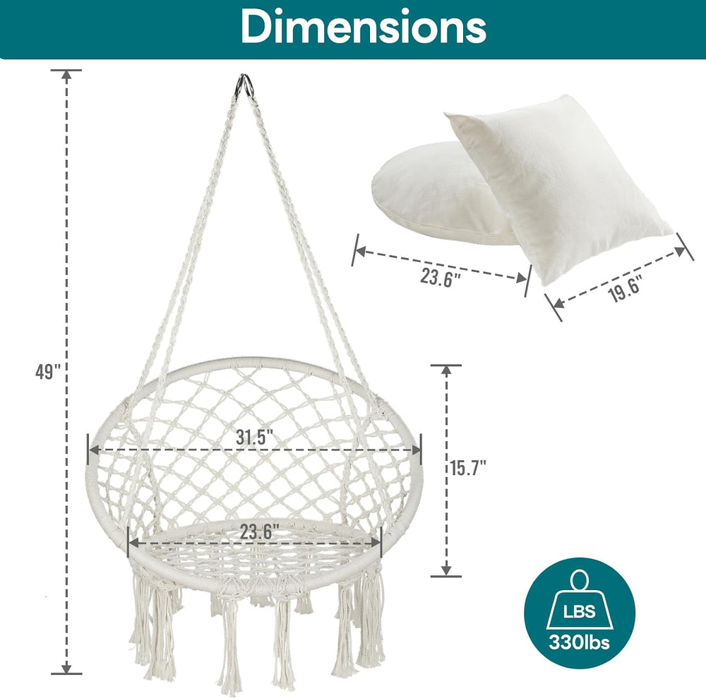 JoyView Macrame Hammock Chair, Hanging Chair with 2 Cushions, Hardware Kit
