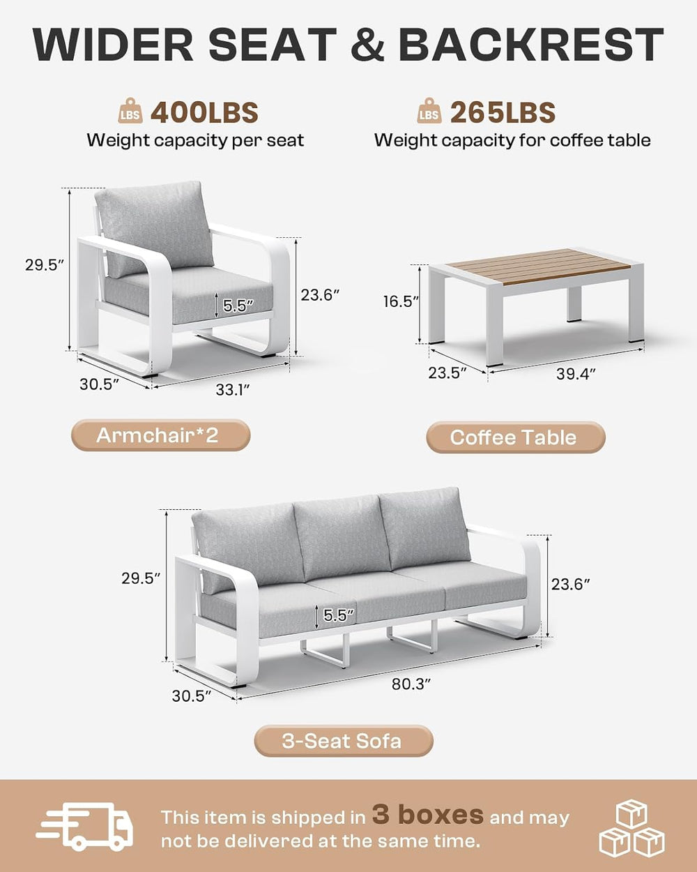 Oversized Aluminum Outdoor Furniture Set, Extra Large Patio Furniture Sofa Se...