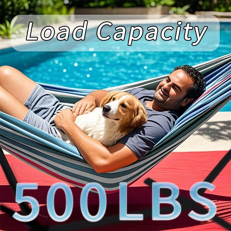 ANAGOO 2 Person Hammock with Stand, 500 lb Indoor Outdoor, Fine Blue