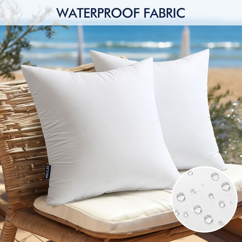 MIULEE 22x22 Inch Outdoor Pillow Inserts Set of 2, Waterproof Throw Pillows