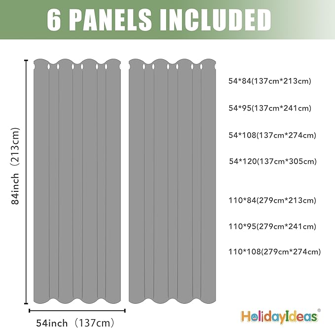 HolidayIdeas Outdoor Curtains for Patio Waterproof, 6 Panels - 54x84 Inches -...