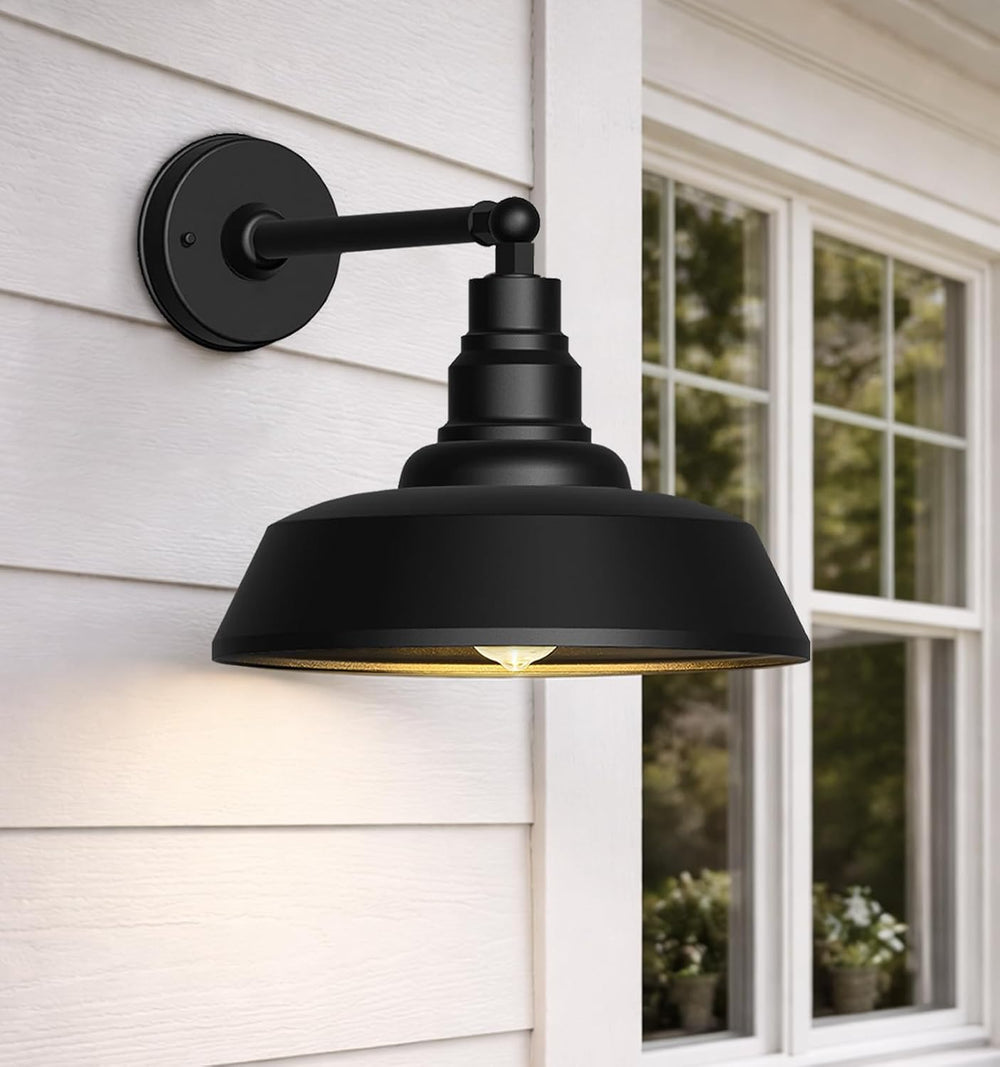 12" Outdoor Gooseneck Barn Light,Black Farmhouse barn Wall Light, Waterp...
