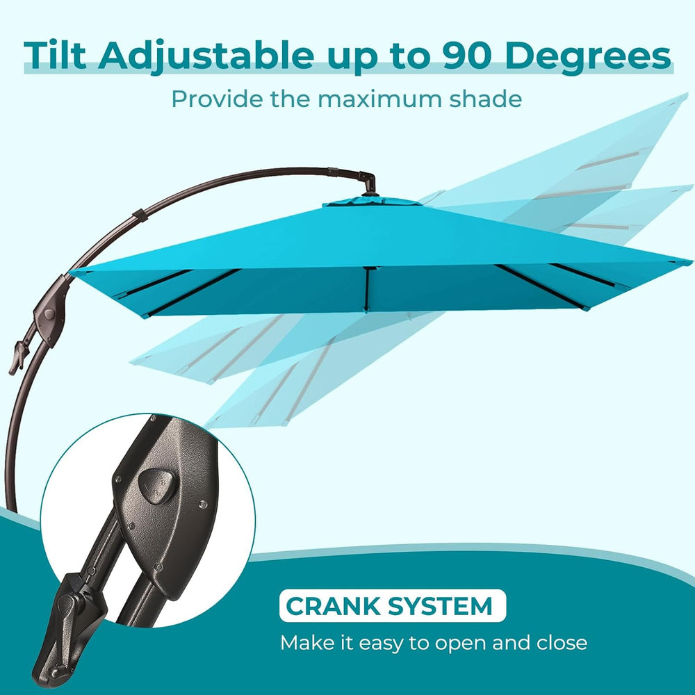 Grand patio 10x10 FT Sunbrella Cantilever Square Umbrella with Base, Aruba