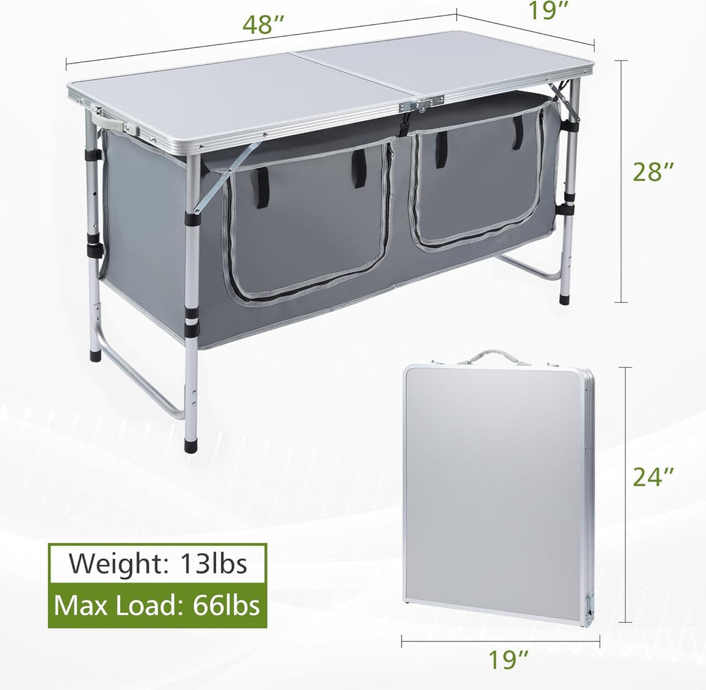 JOUYEK Camping Table, Folding Portable Kitchen Table with Storage Gray