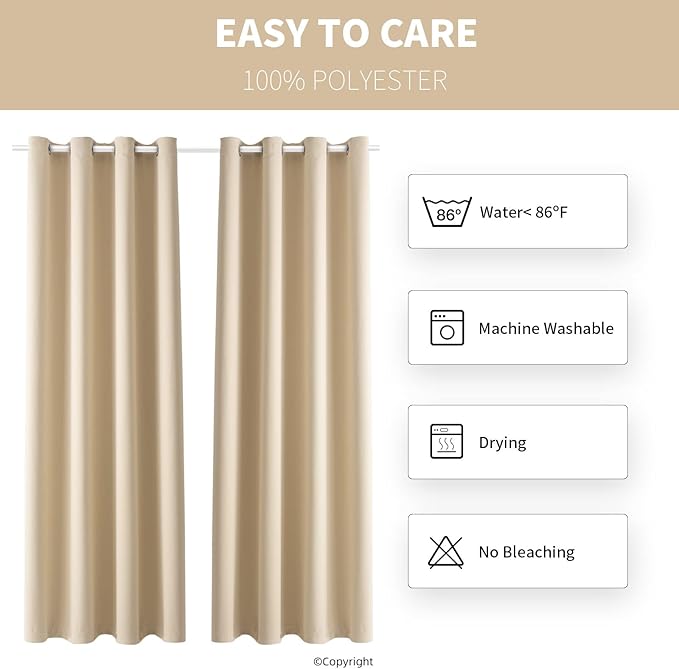 Water Proof Outside Curtains with Grommet Top for Porch, W52 x L120 Thermal I...