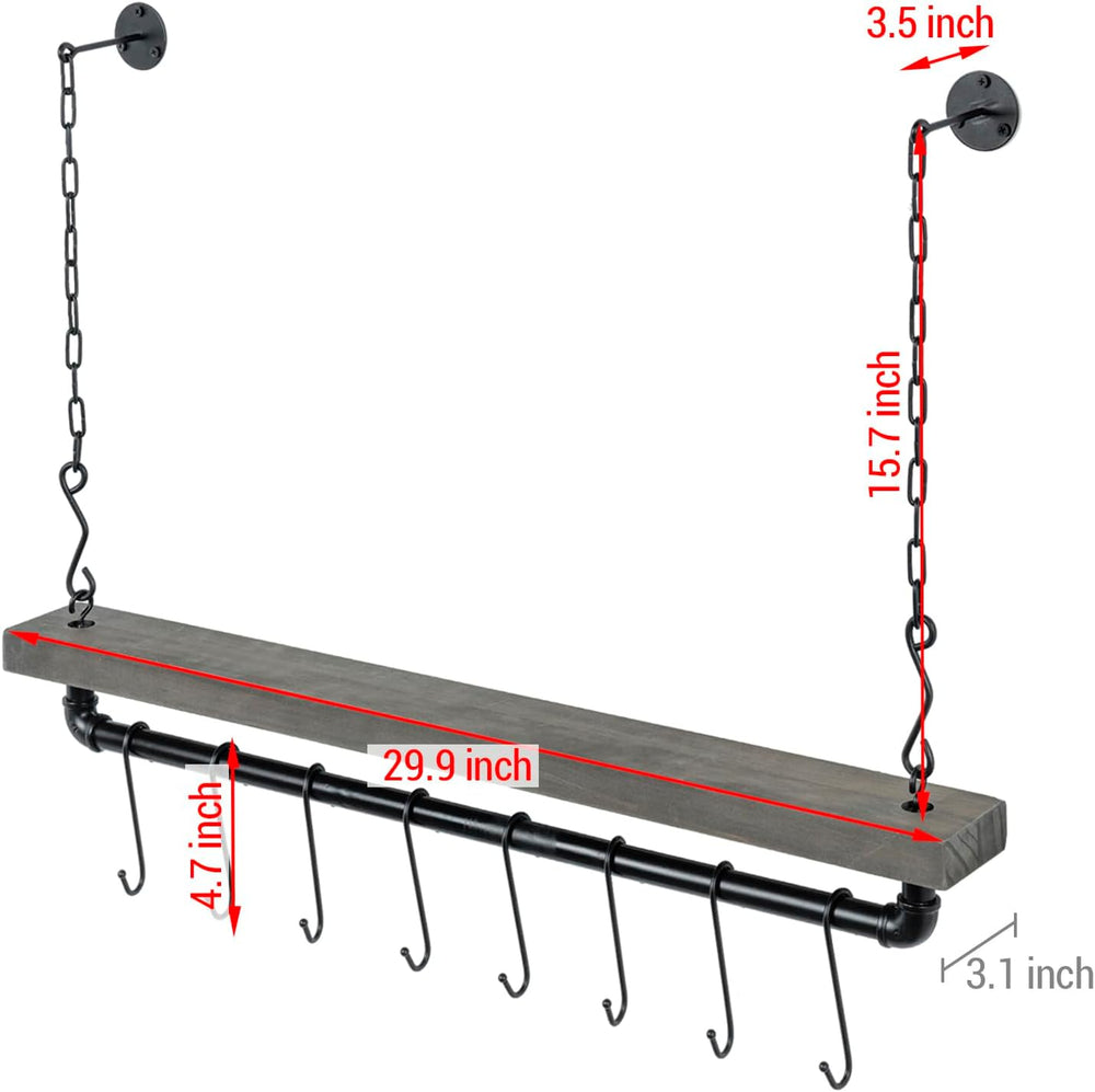 MyGift Wall Ceiling Pot Rack with Shelf, Black Pipe Cookware Organizer