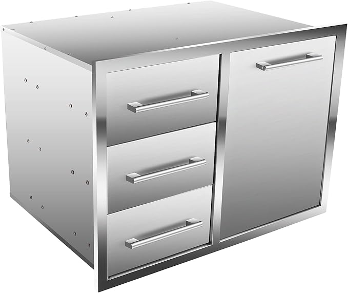 Outdoor Kitchen Drawer Combo, BBQ Access Trash Drawer Combo with Triple Stain...