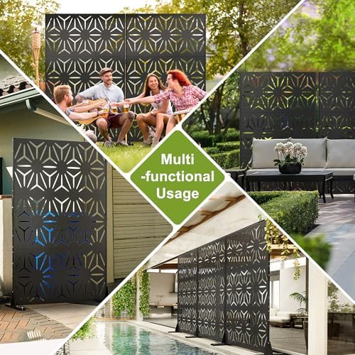 Metal Privacy Screen for Outdoor Freestanding Privacy Screens, 72" H x 4...
