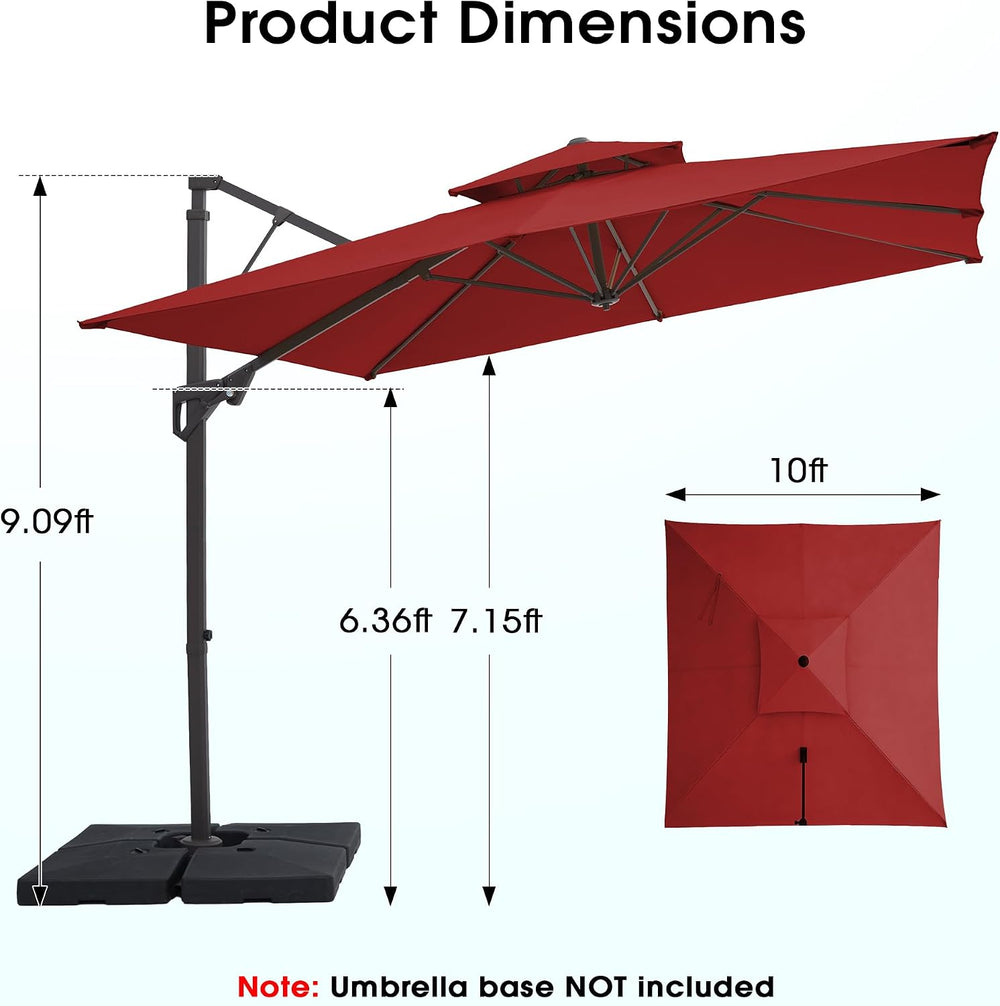 JEAREY 10x10 ft 2-Tier Cantilever Patio Umbrella, Outdoor Offset Umbrella