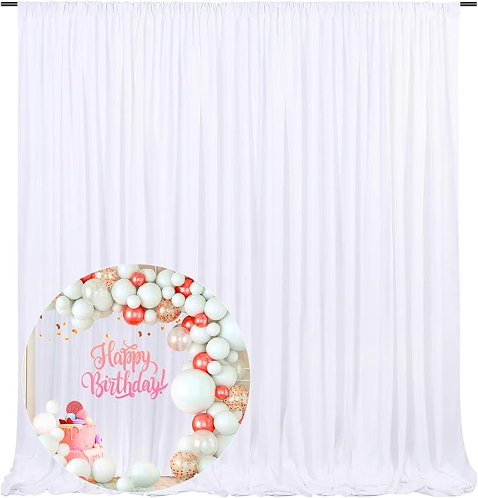 10 x 10 Feet White Backdrop Curtain for Partie, Background Curtains for Photoshoot, Birthday, Wedding, Christmas, Anniversary, Halloween Party Decorations 5Ft x 10Ft, 2 Panels