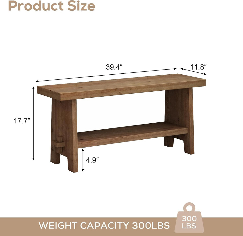 Wood Entryway Bench - 39.4" Farmhouse Long Storage Bench, Indoor