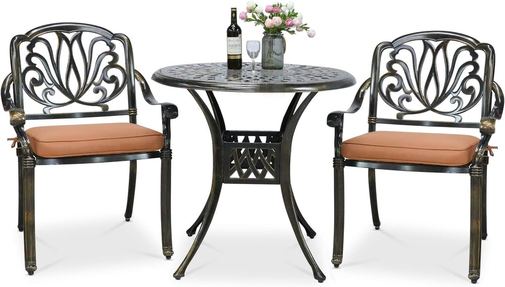 3-Piece Patio Furniture Dining Set, All-Weather Cast Aluminum Outdoor Bistro ...