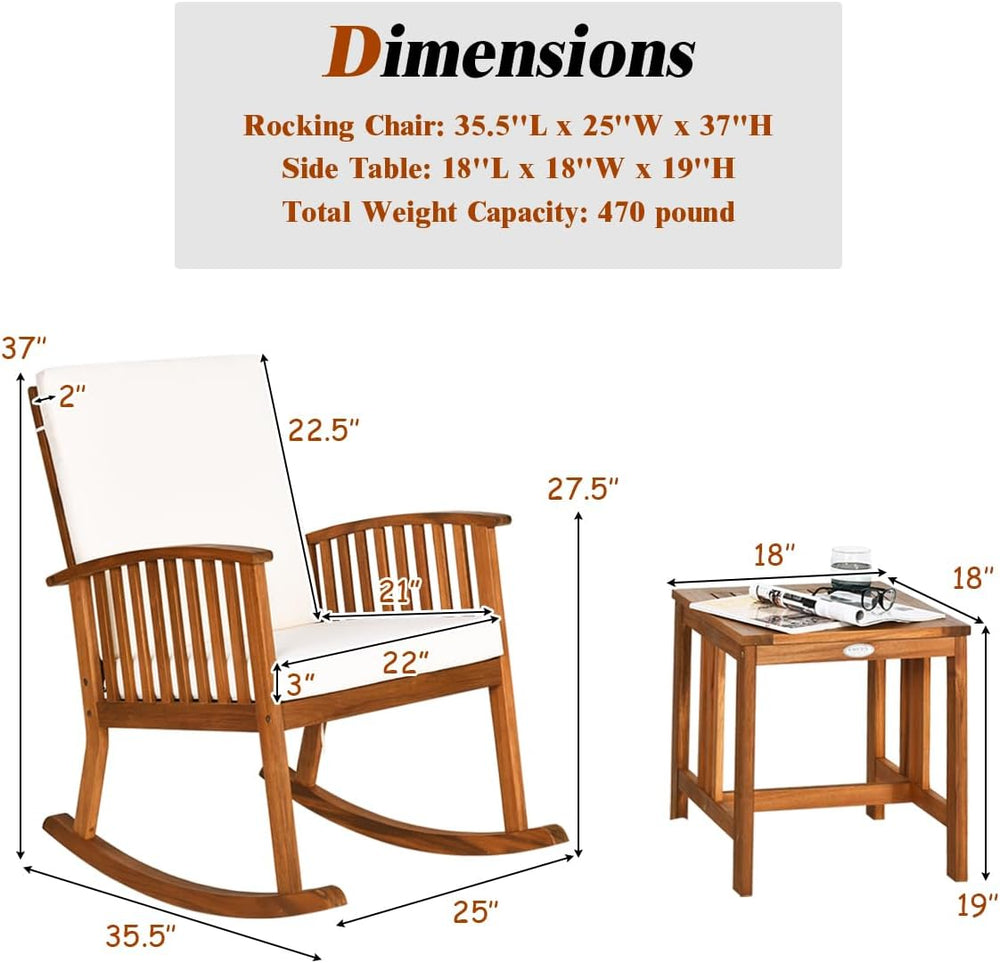 Tangkula 3-Piece Outdoor Rocking Bistro Set with Coffee Table & Cushions