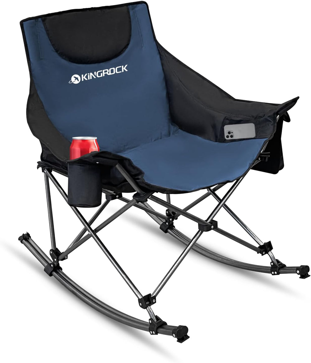 Oversized Rocking Camping Chair with Headrest and Carry Bag, 260LBS Capacity ...