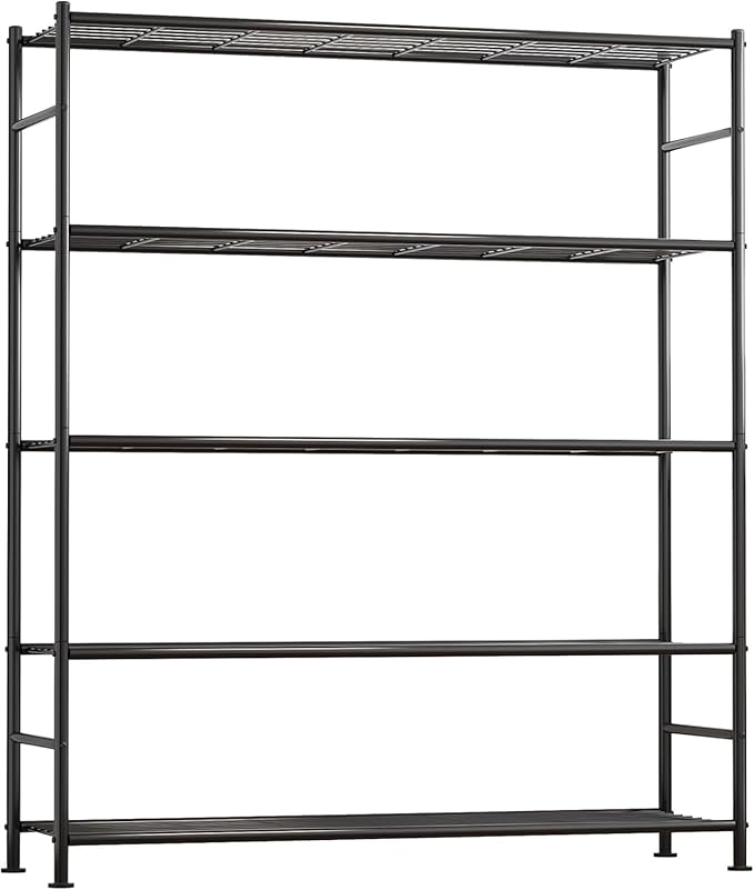 Storage Shelves - 5 Tier Shelf Organizer, Heavy Duty Garage Shelving Unit with Leveling Feet, Stable Metal Shelves Organizer for Pantry, Kitchen and Closet, 46.3" W x 12.6" D x 60.3" H, Black