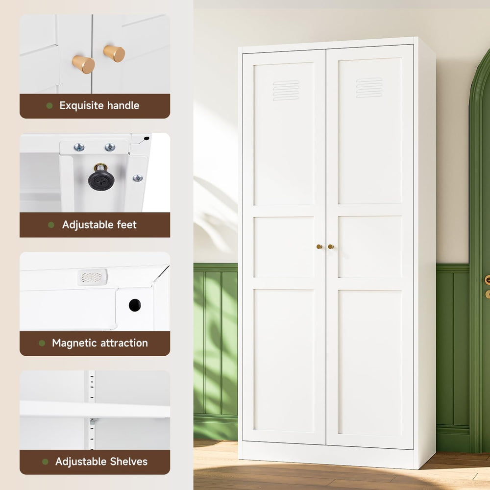 White Storage Cabinet with Adjustable Shelves-Metal Home Kitchen Pantry Cabin...