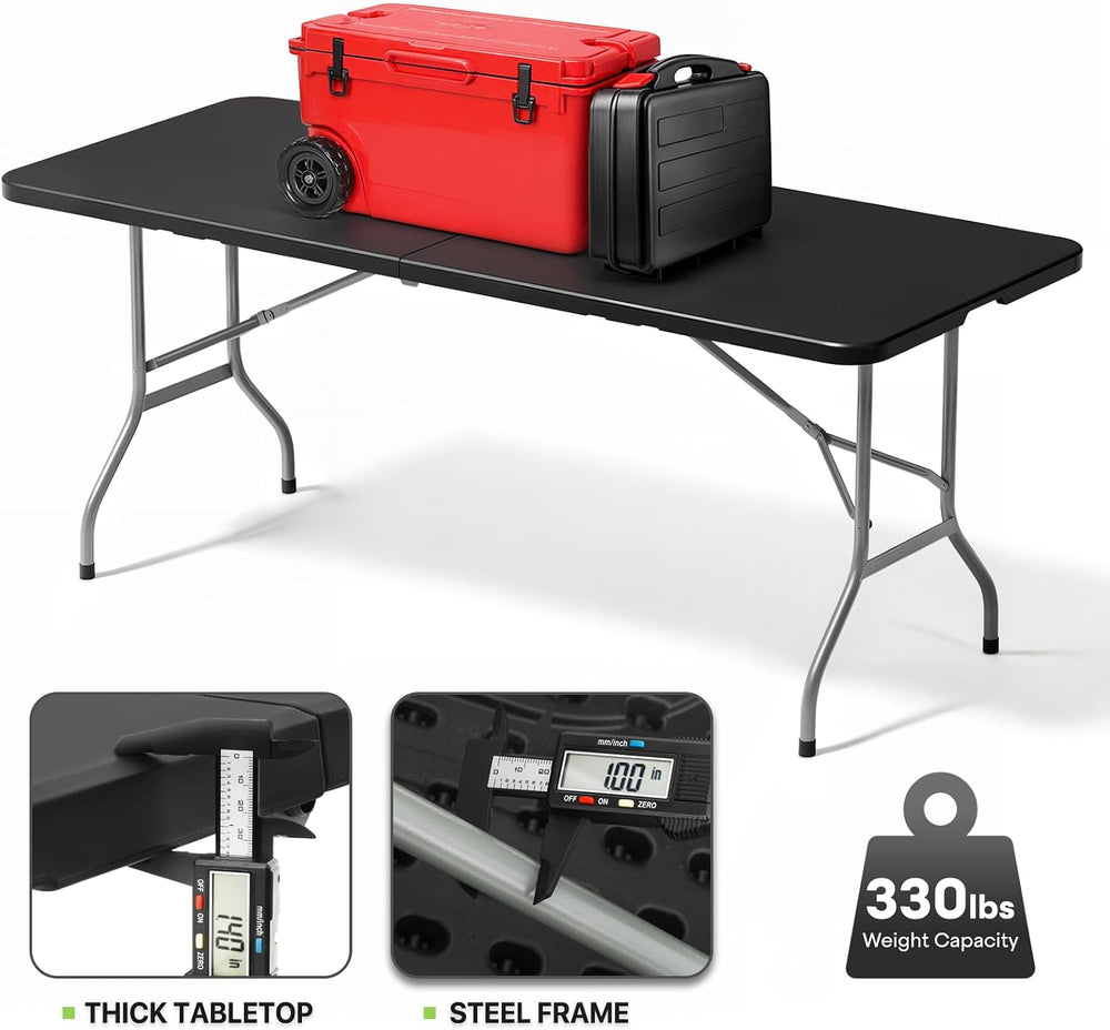 Magshion 6ft Plastic Foldable Table with Portable Handle, Black