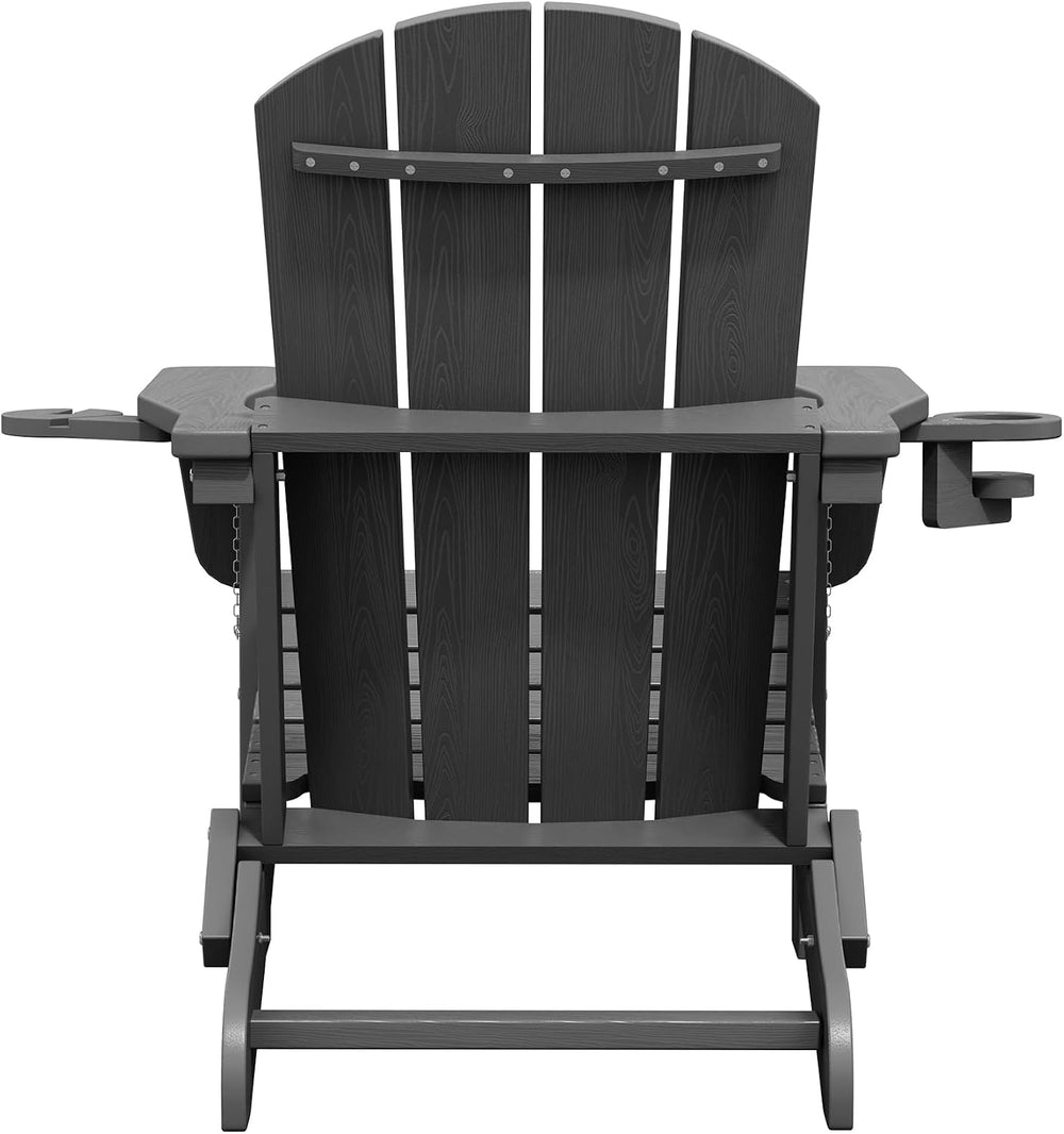 SERWALL Outdoor Adirondack Chairs with 2 Cup Holders,Foldable,Gray