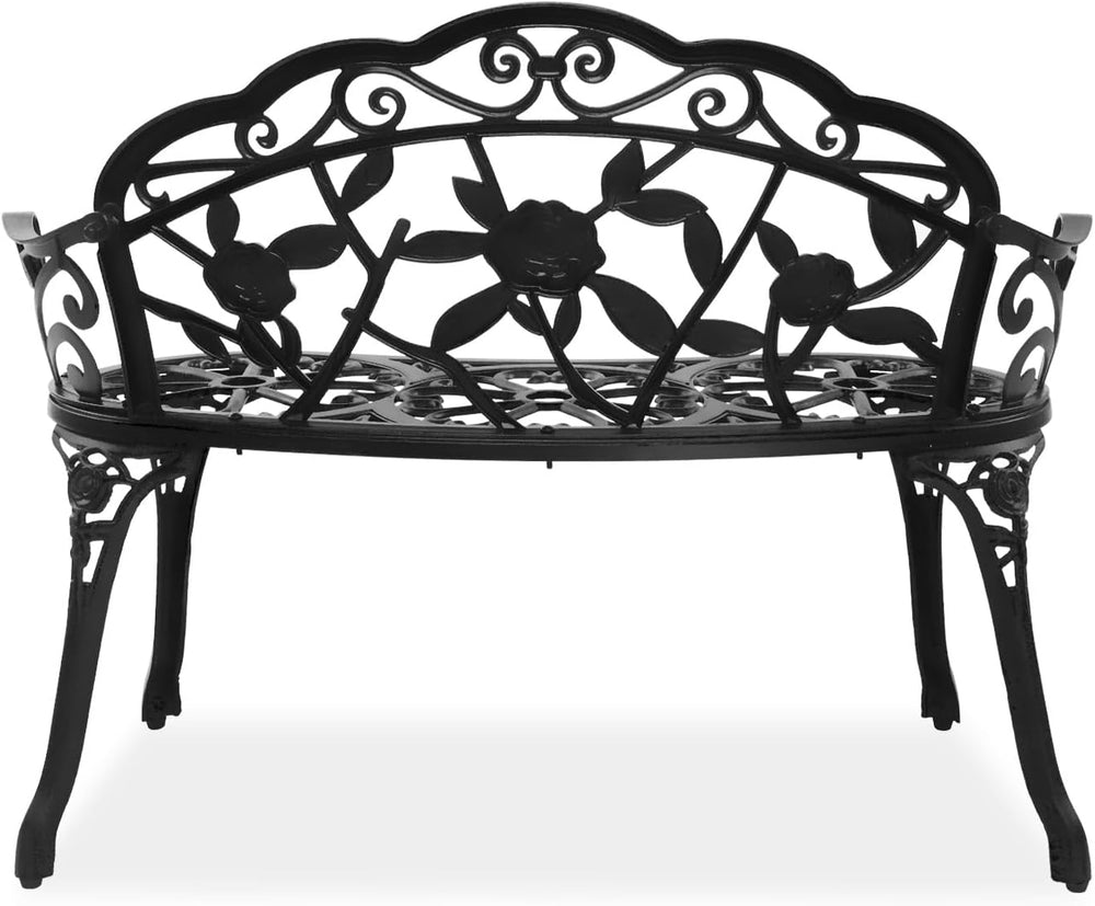 Patio Garden Bench, 38" Cast Aluminum Outdoor Chair Anti-Rust Weather Re...