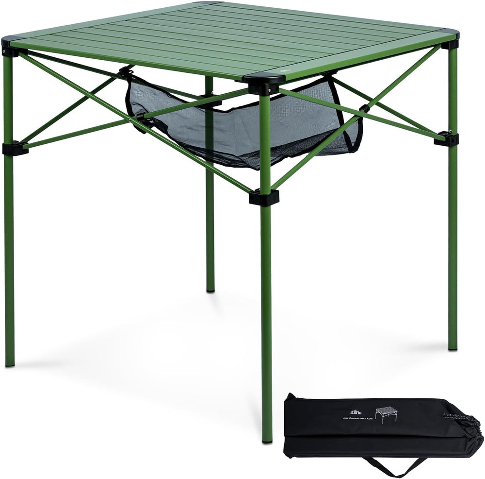 iClimb Lightweight Stable Alu. Folding Square Table Roll Up Top (Green, L)