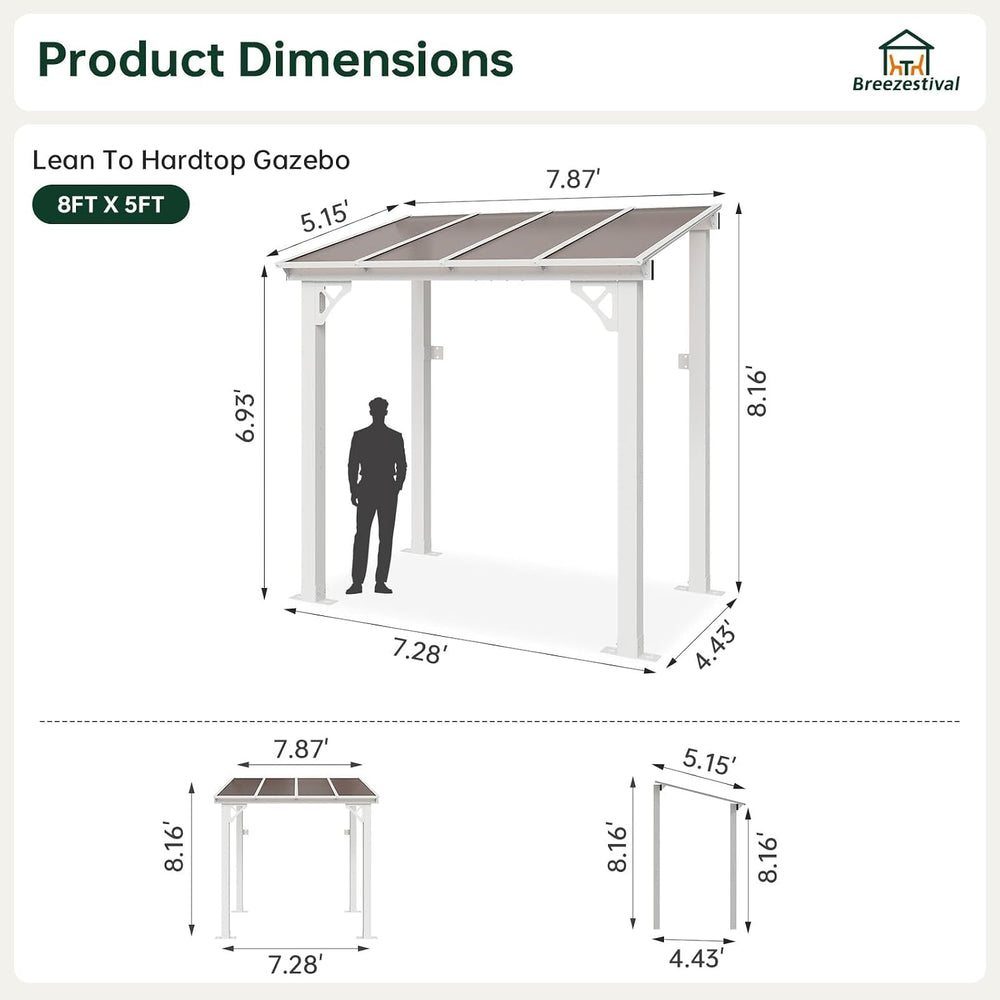 5'x8' Lean to Gazebo Pergola Patio Outdoor Pergolas Gazebos