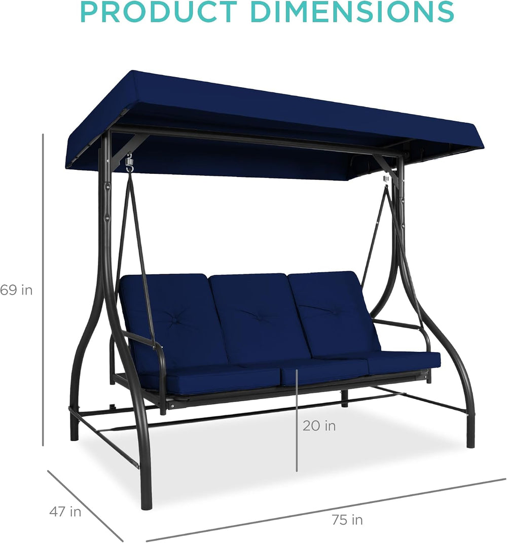 Best Choice Products 3-Seat Outdoor Large Converting Canopy Swing Glider, Pat...