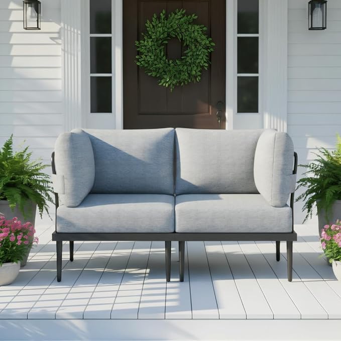 Sundale Outdoor 2 Pieces Metal Patio Furniture Set, Outdoor Sectional Sofa w/...