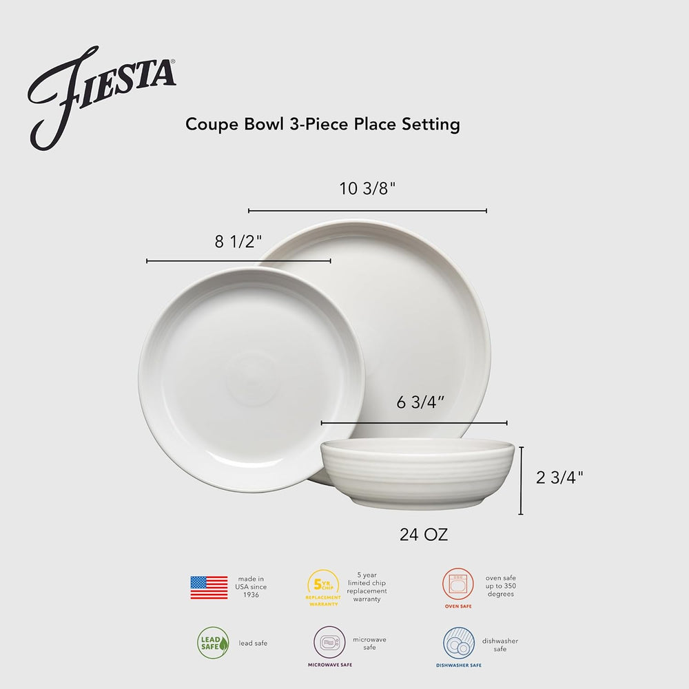 Fiesta® Bistro Coupe 3-Piece Dinnerware Set – Durable Ceramic, Lead-Safe, Dis...