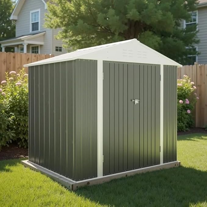 Greesum 8×6FT Outdoor Storage Shed, Metal Patio Storaged Sheds with Lockable ...