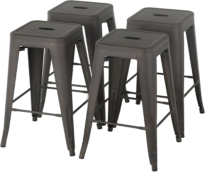 FDW Metal Bar Stools Set of 4 Counter Height Bar Stools 24 Inches Industrial ...