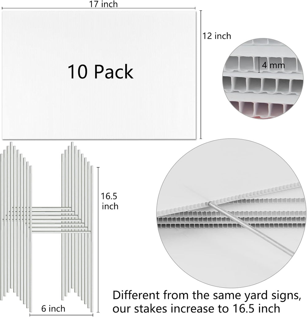 Blank Yard Signs with Stakes, Remiawy 10 Pack Lawn Signs Corrugated Plastic 1...