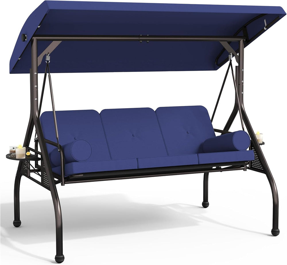 Oakcloud 3-Seat Outdoor Porch Swing with Adjustable Canopy, Large Converting ...