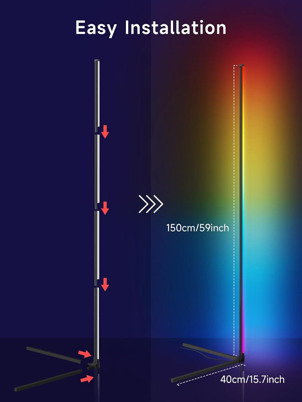 Tyute Corner Floor Lamp, RGB LED Corner Lamp with Music Sync, Smart App and R...