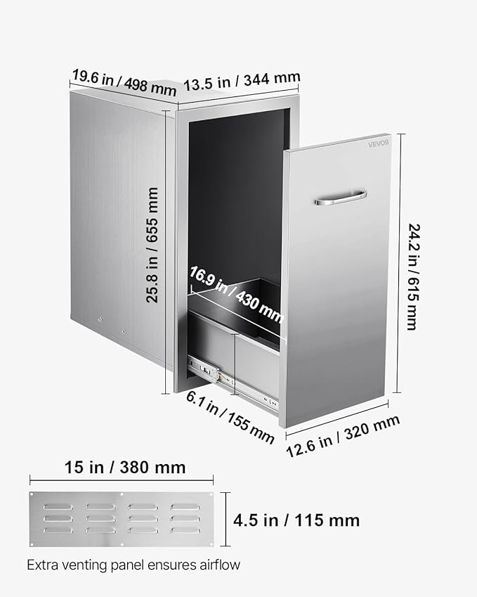 VEVOR Outdoor Kitchen Trash Drawer, 11.81" W x 19.6" D x 23.62"...