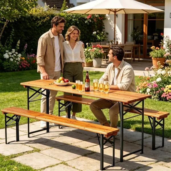 AVAWING 5.8FT 3-Piece Portable Picnic Table Bench Set, 6-8 Person Folding Woo...