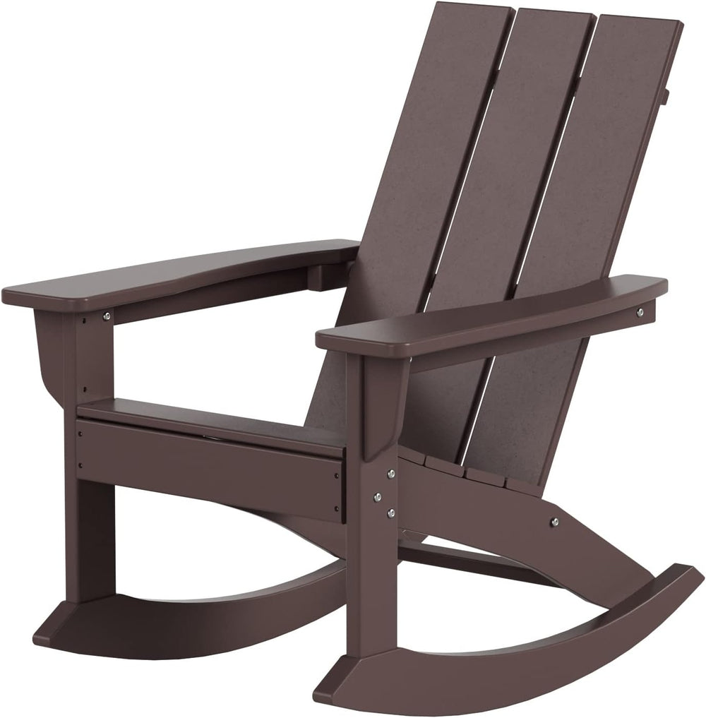 WO Home Furniture Modern HDPE Outdoor Adirondack Rocking Chair, Dark Brown