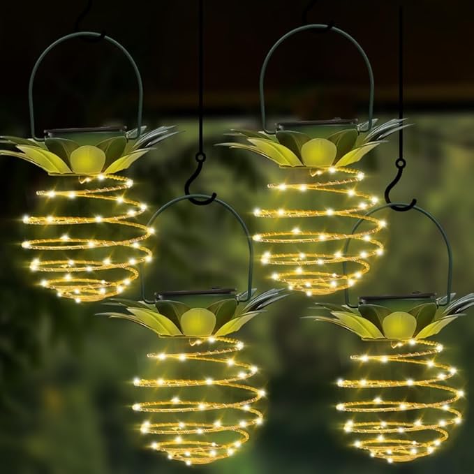 4 Pack Outdoor Solar Hanging Lantern Lights - 60LED Waterproof Solar Pineappl...