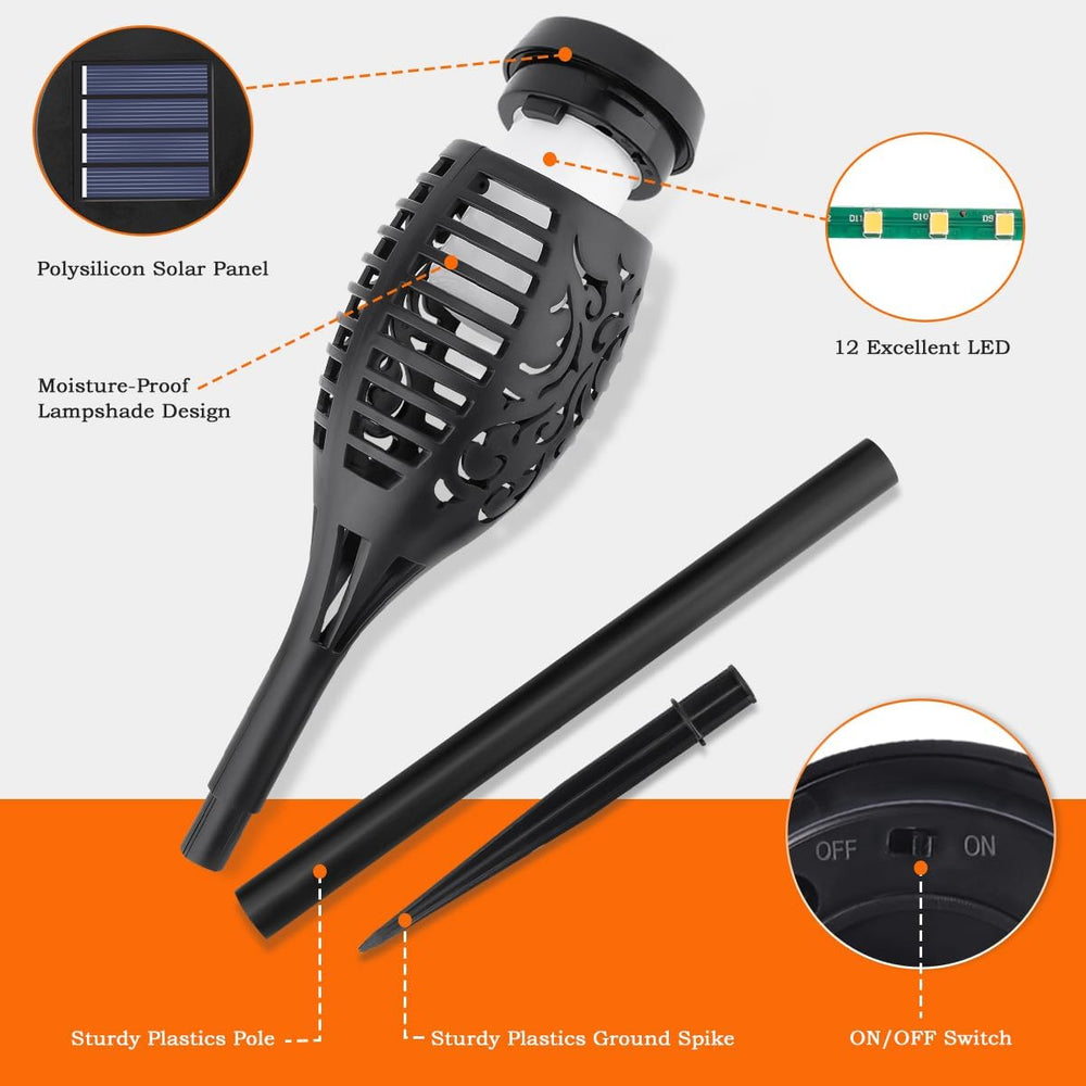 16Pack Solar Torch Light Outdoor Flickering Flame for Halloween Decorations