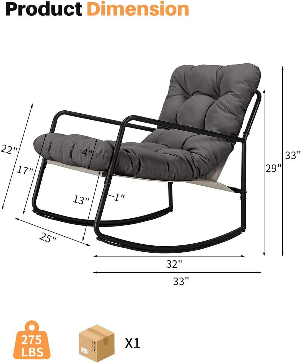 Outdoor Rocking Chair, Metal Patio Rocking Chair, Indoor Rocking Chair with C...