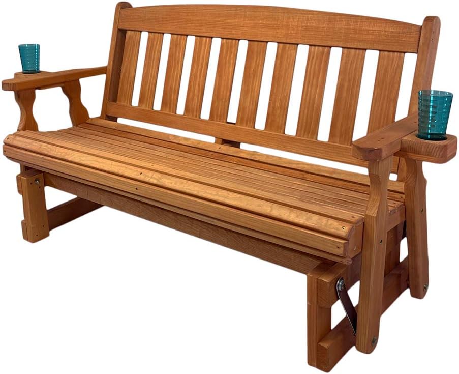Amish Heavy Duty 800 Lb Mission Pressure Treated Porch Glider with Cupholders...