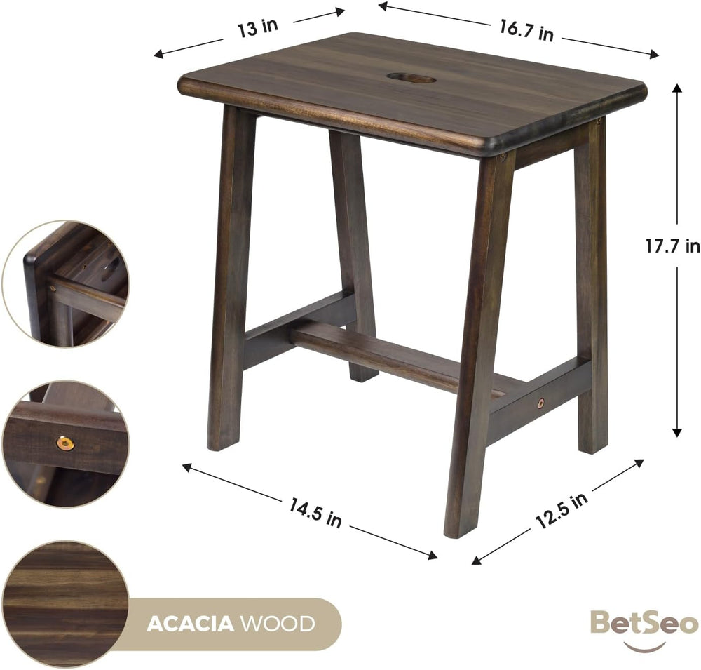 Acacia Wood Stool - Rectangular (16.7" D x 13" W x 17.7" H) - ...